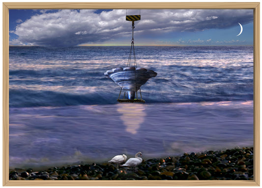 Opera fotografica di Norma Picciotto / Fine art photo by Norma Picciotto – collage digitale con vite sospesa a mezz’aria in uno spazio architettonico / suspended screw in conceptual space.